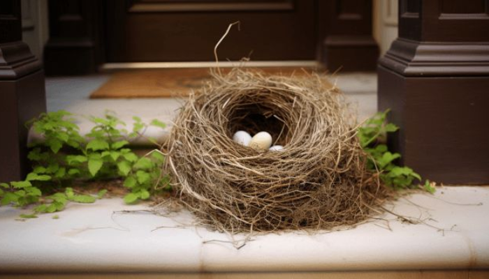 spiritual meaning of bird nest at front door